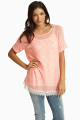 Neon Pink Knit Crochet Trim Top