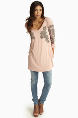 Light Pink Black Paisley Accent Top