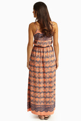 Orange Lace Floral Print Maxi Dress