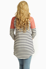 Coral Lace Shoulder Striped Top