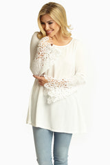 White Linen Crochet Trim Sleeves Bohemian Top