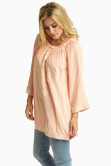 Pink White Embroidered Linen Top