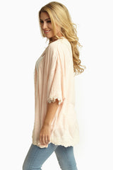 Peach Lace Accent Dolman Sleeve Open Cardigan