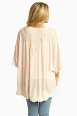 Peach Lace Accent Dolman Sleeve Open Cardigan