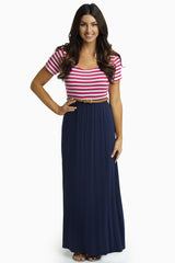 Fuchsia Striped Top Belted Maxi Dress