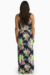 Navy Blue Vibrant Floral Maxi Dress