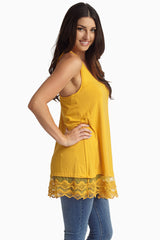 Yellow Lace Trim Racerback Tank Top