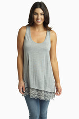 Grey Lace Trim Racerback Tank Top