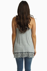 Grey Lace Trim Racerback Tank Top