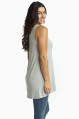 Grey Basic Floral Pocket Tank Top