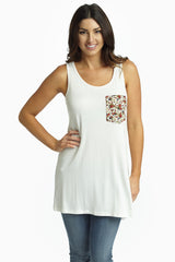 Ivory Basic Floral Pocket Tank Top