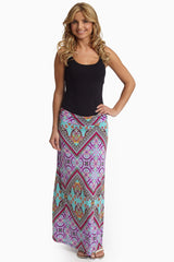 Mint Green Vibrant Multi-Color Printed Maxi Skirt