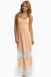 Peach Lace Colorblock Maxi Dress