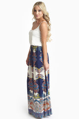 Navy Floral Paisley Printed Bottom Maxi Dress