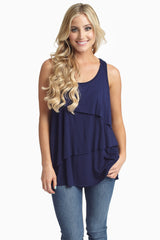 Navy Blue Layered Bow Back Tank Top