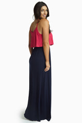 Navy Blue Fuchsia Overlay Maxi Dress