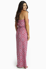 Fuchsia Paisley Diamond Strapless Maxi Dress