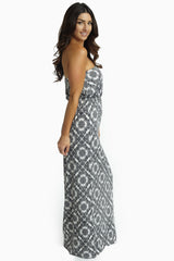 White Black Paisley Diamond Strapless Maxi Dress