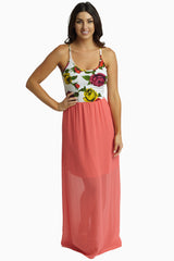 Coral Chiffon Floral Top Maxi Dress