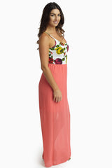 Coral Chiffon Floral Top Maxi Dress