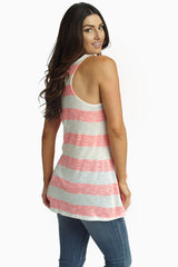 Pink Striped Crochet Pocket Tank Top