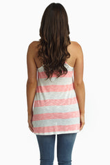 Pink Striped Crochet Pocket Tank Top