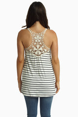 Ivory Striped Crochet Back Tank Top