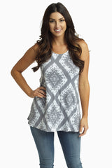 Grey Tribal Diamond Printed Tank Top