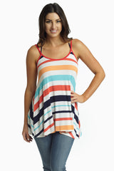 Coral Multi-Color Striped Cross Back Tank Top