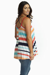 Coral Multi-Color Striped Cross Back Tank Top