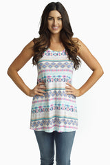 Mint Multi-Color Tribal Racerback Tank Top