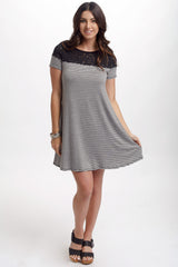 Grey Striped Lace Top Dress