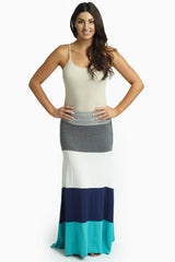 Teal Colorblock Maxi Skirt