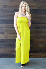 Yellow Solid Strapless Maxi Dress