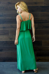 Green Solid Overlay Maxi Dress