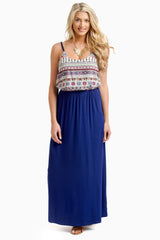 Navy Blue Printed Top Maxi Dress