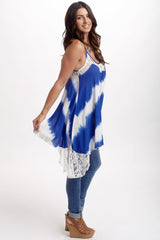 Blue Tie Dye Lace Accent Tank Top