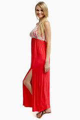 Coral Lace Top Maxi Dress