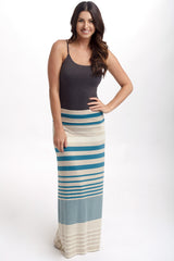 Teal Beige Alternating Striped Maxi Skirt