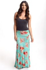 Mint Green Floral Printed Maxi Skirt