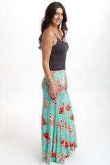 Mint Green Floral Printed Maxi Skirt