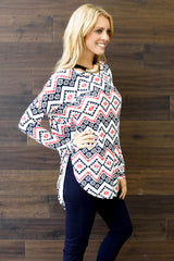 White Black Red Tribal Chevron Long Sleeve Top