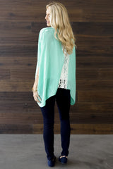 Mint Green Lace Panel Back Kimono