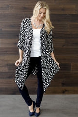 Black White Printed Long Kimono