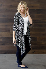 Black White Printed Long Kimono