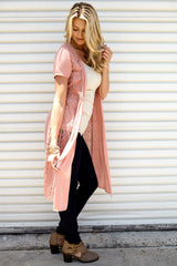 Dusty Pink Lace Accent Button Front Cardigan