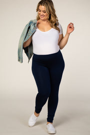 Navy Fleece Lined Plus Maternity Leggings