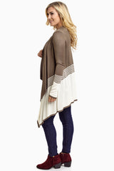 Olive Striped Colorblock Flowy Front Cardigan