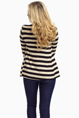 Black Beige Striped Open Cardigan