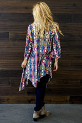 Magenta Multi-Color Printed Long Cardigan